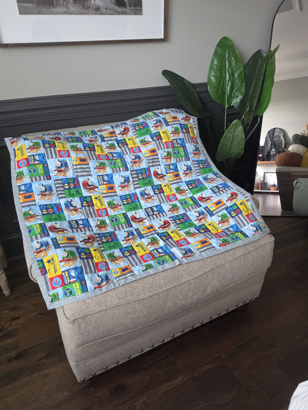 Thomas Train Vintage Children's Blue Multi-Color Quilted Throw Blanket HandMade